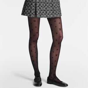 Black LV luxury logo print tights